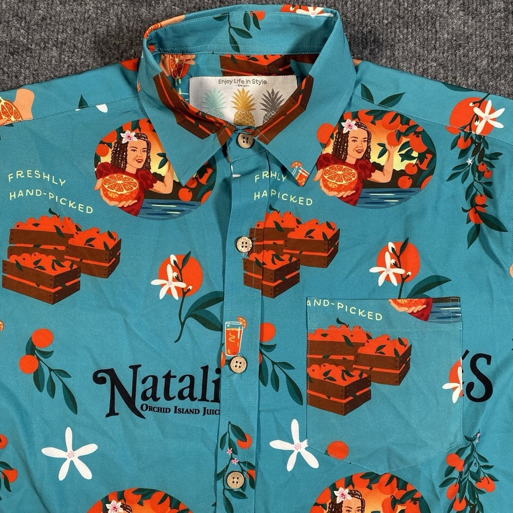 Tropical Bros Mens Small Stretch Hawaiian Shirt Natalies Orchid Island Juice Co